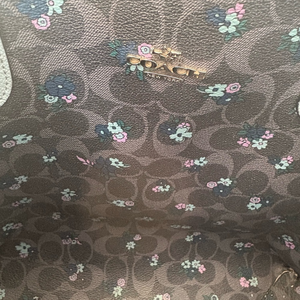Coach Slate Blue & Floral Leather Tote - Picture 5 of 9